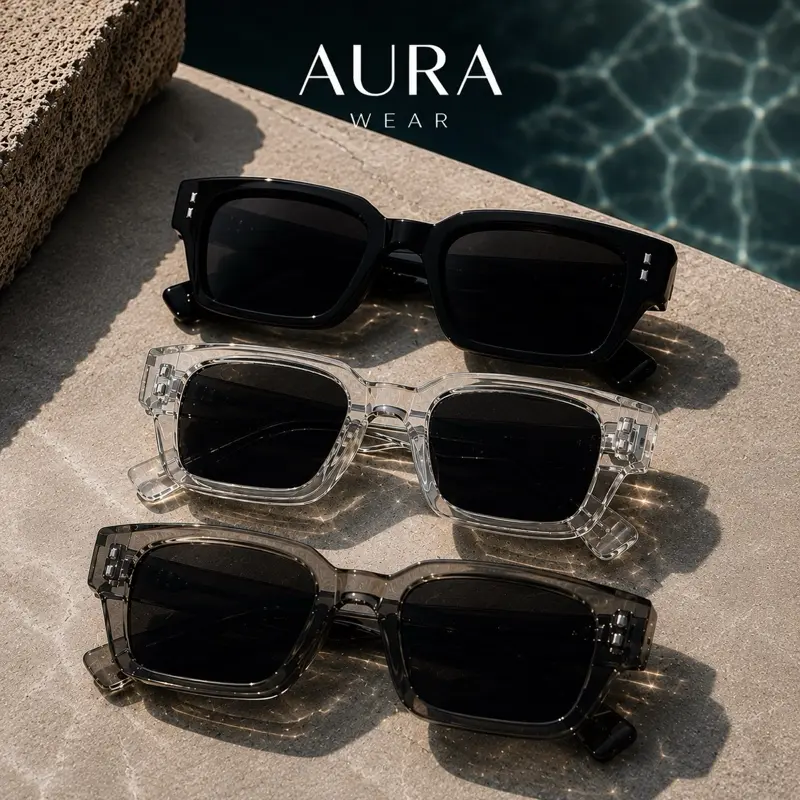 Aura Wear 2 Pack Vintage Rectangle Sunglasses – Black, Clear & Smoke Frames Rectangular Shades