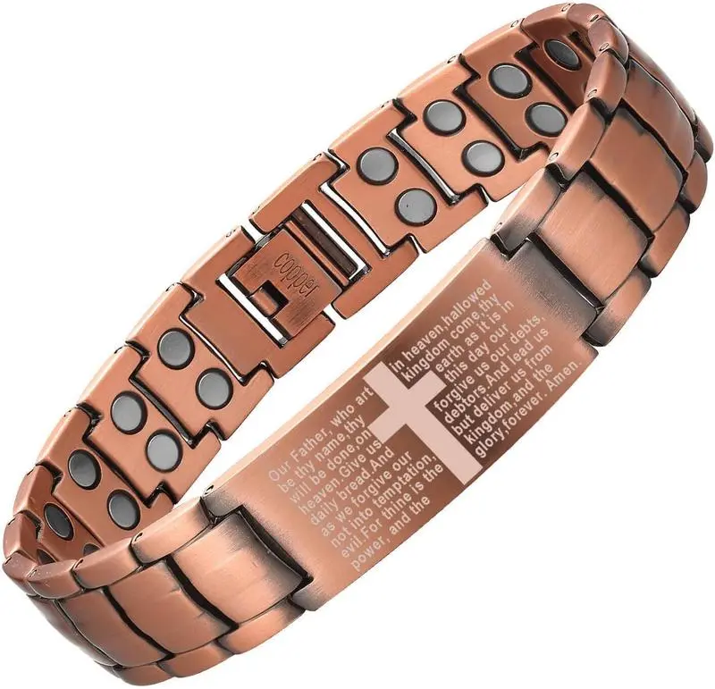 1-piece set of men's copper bracelet magnetic bracelet 99.99% pure copper bracelet adjustable chain, red copper magnetic bracelet joint, magnetic therapy bracelet with size tool, father friend Valentine's Day, New Year, Christmas jewelry gift