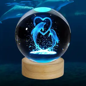 3D Crystal Dolphin Ball Light with Colorful LED Light Base,Heart Dolphin Lamp for Room,Color Changing Animal Table Lamp with Remote,valentines gift ideas Unique Gift for Kids,Girlfriend,Mother and Friends