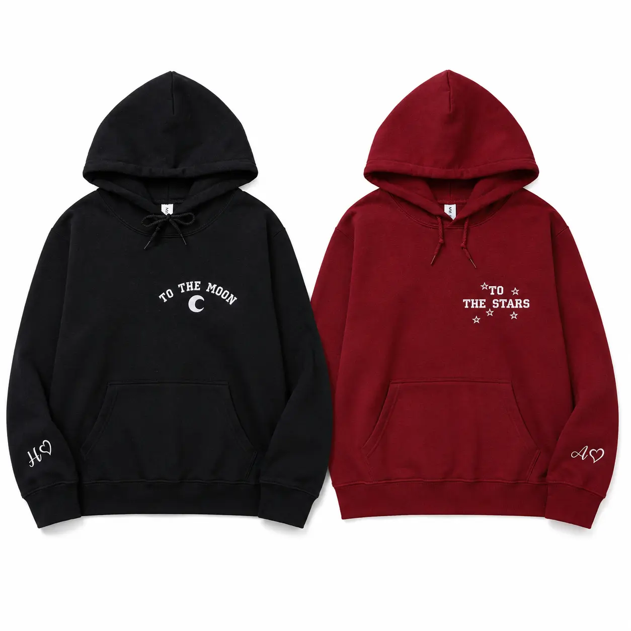 Custom Embroidered To The Moon & Stars Matching Hoodies for Couples – Personalized Embroidered Valentine's Day Gift Ideas For Him Her Womenswear