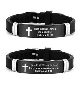 Inspirational Quote Bible Verse Cross Bracelets Faith Christian Silicone Adjustable Bracelet,Gospel Religious Jewelry for Couple / Birthday / Christmas / New Year / Valentine's Day Love Gift