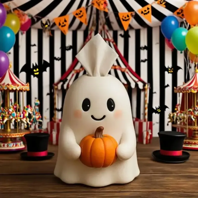Unique Cute Ghost Napkin Holder Cover, 7.9 Inch Halloween Pumpkin Paper Towel Stand, Office Bathroom Living Room Decor, Bathroom Accessories ()