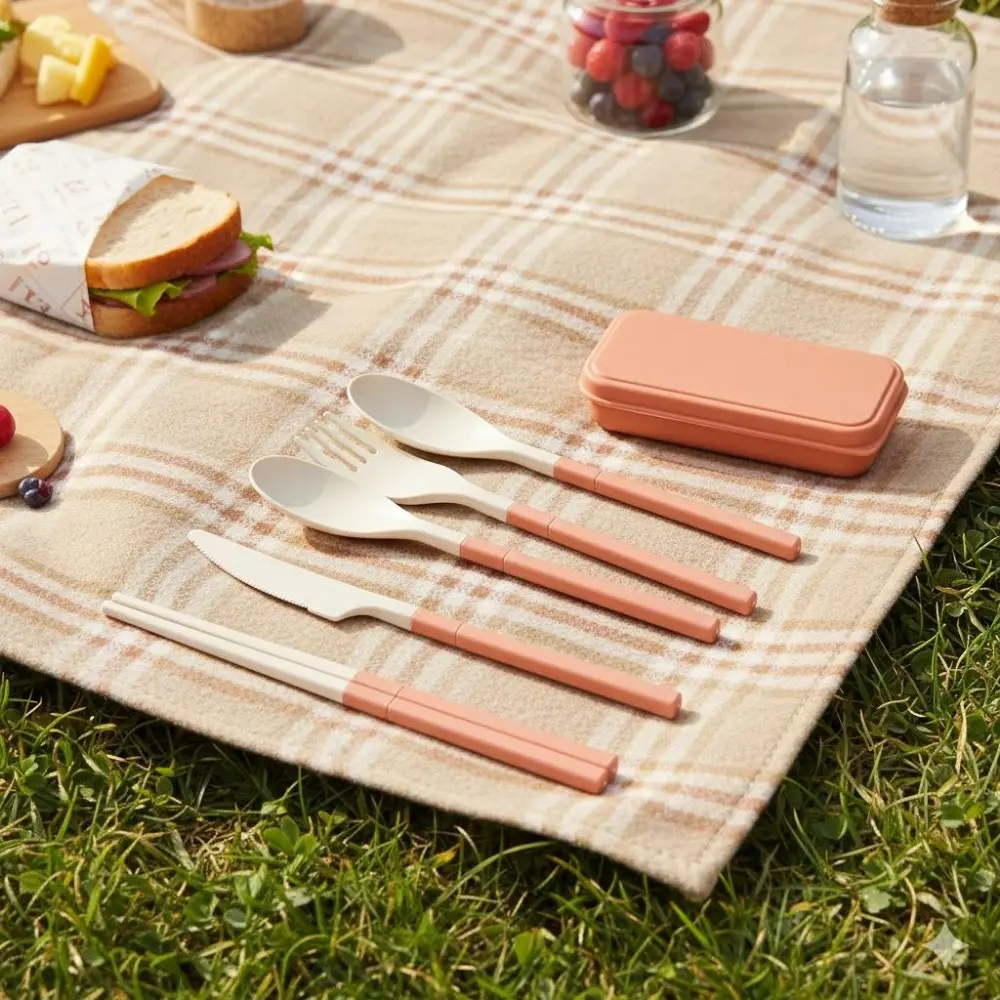 4-in-1 Portable Camping Utensil Set - Durable Outdoor Eating Tools with Fork, Knife, Spoon, Chopsticks, Heat-Resistant Non-Slip Design for Camping, Hiking, Picnic, Travel, and Dorm Use
