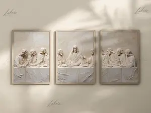 LakelzDecor The Last Supper Wooden Style Printable, Jesus Set of 3, Leonardo Da Vinci Parable LDS Bible Renaissance Christian Faith Shepherd