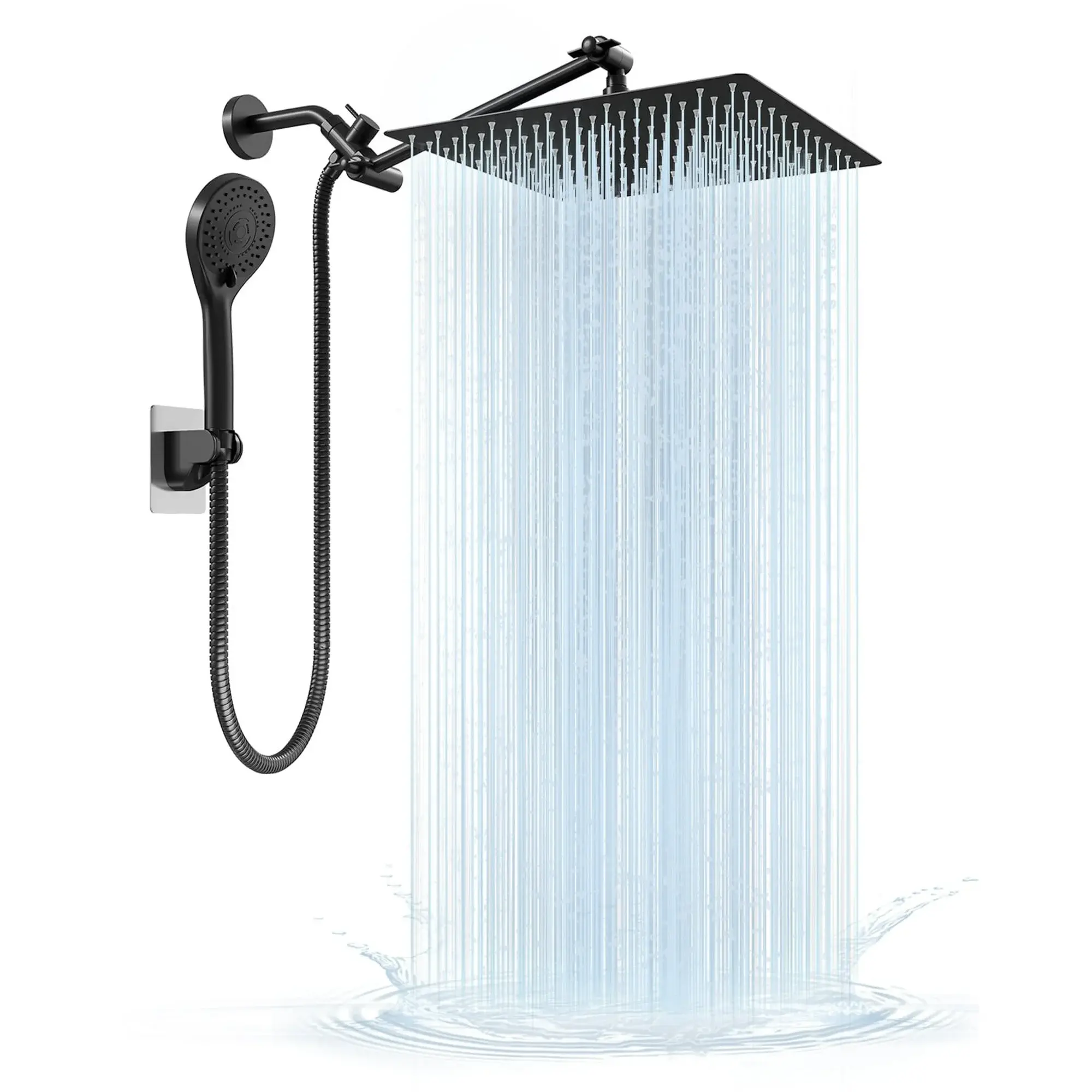 Dual Shower Head Set with Handheld, 8/10 Inch High Pressure Rainfall Shower Head Combo with 11-inch Adjustable Extension Arm and 5 Settings Handheld Showerhead Combo, 3-Way Shower Combo, Powerful Low-pressure Water Shower Spray
