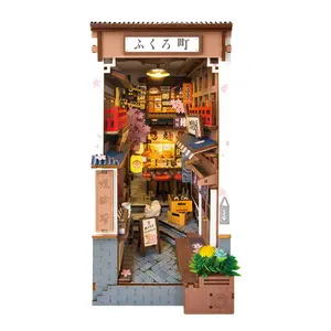 Robotime Rolife Sakura Wine Alley Japanese Style Design Book Nooks Kit for Family Home Bookshelf Decoration 3D DIY Wooden Puzzle TGB11