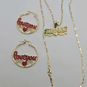 I LOVE YOU  Beautiful set necklace 22"inches fashion hoops colors stone's LOVE GIFT I LOVE YOU  Beautiful set necklace 22"inches fashion hoops clear or red stone's LOVE GIFT