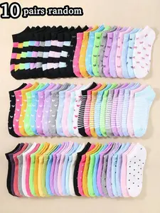 Women's Heart & Striped & Bowknot Print Ankle Socks, Casual Style Comfy Breathable Socks for Daily Wear, Ladies Socks for All Seasons, Socks Set