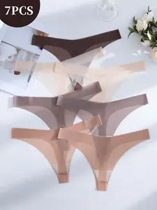 7-Piece Set Sexy Daily Comfortable Solid Color Women's Low-Waist Thongs, Fitted Style, Drop Waist, All Seasons, Fashion Comfy Underwear