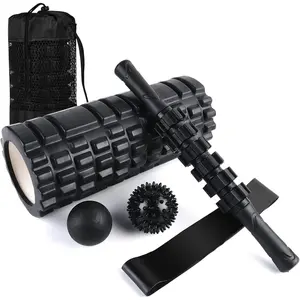 6-in-1 Foam Roller Set Including Trigger Point Foam Roller, Yoga Stick, Massage Ball, Fixation Ball, Fitness Stretching Strap, Carrying Bag, Towel for Deep Muscle Massage Pilates and Yoga
