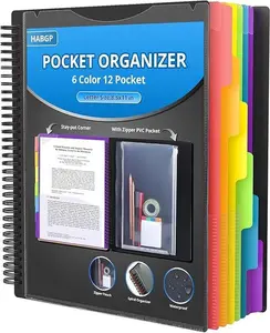 12 Pocket Plastic folders with Pockets, Multi Pocket Folder Binder with Dividers, Office Organizer Folder Letter Size School Supplies