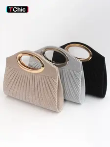 Mother's Day Elegant Sparkling Metal Ring Handle Evening Clutch Crossbody Clutch Purse for Women, Surface Pleated Design, Dual Magnetic Clasp Closure, Versatile Chain Shoulder Crossbody Bag, Suitable for Weddings, Parties and Graduation Season