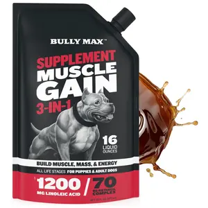 Bully Max 3-in-1 Liquid Dog Muscle Builder Supplement for Puppy and Adults Dogs - Dog Vitamins for Small & Large Breeds - Vet-Approved Dog Supplement