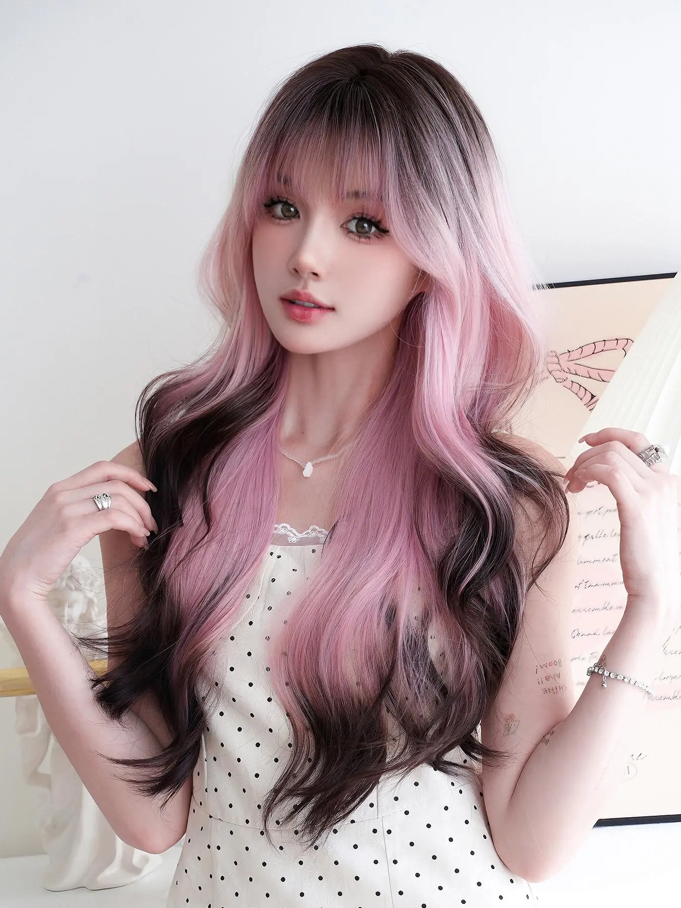 26 Inch Ombre Long for Women, Fashion Fluffy Wigs, Natural Fluffy Synthetic Curly Wigs with Bangs, Heat-resistant Fiber for Party, Daily Hairstyle Ideas, Synthetic Material Wigs