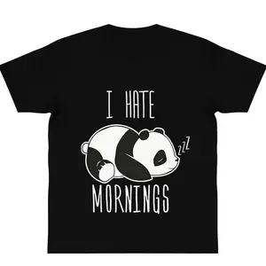 oversize cotton I Hate Mornings Panda Bear graphic tees funny Cute Animal men's shirt y2k fashion Streetwear Casual Top Trending gift Machine Wash Safe