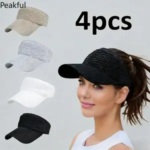 Women’s UV Protection Sun Visor Hat Set – 4-Piece Lightweight & Breathable Headwear for Outdoor Sports, Running, Tennis, and Beach Days