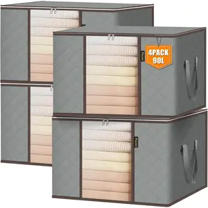 2/3/4/6/8 Pack Clothes Storage Bags - 24 Gallon Heavy Duty Storage Containers with Reinforced Handles & Locking Zippers | Space-Saving Solution for Blankets, Comforters, Pillows & Seasonal Clothing