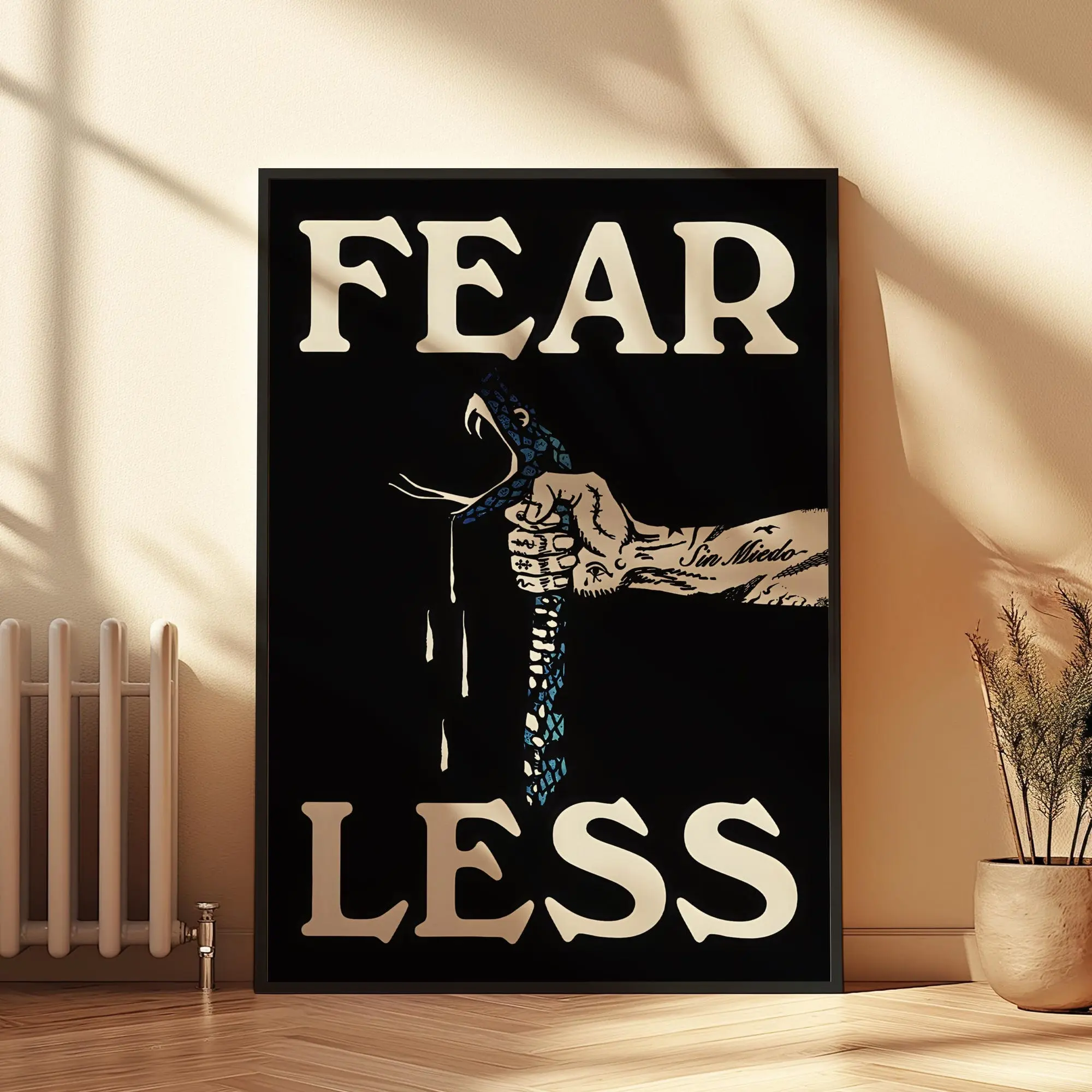 Fearless - Vintage Retro Fine Art Poster - Brave Mindset Wall Art - Inspirational Motivational Quote Print - Modern Contemporary Digital Art