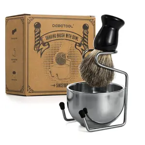 Shaving Brush Set for Men – Natural Badger Hair Shaving Brush & Bowl | Classic Wet Shaving Kit | Barber Quality Beard Brush | Exfoliating Lather Cream Brush | Father’s Day Gift