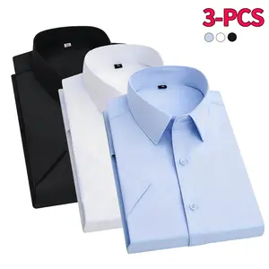 Men’s three-piece summer casual solid-color short-sleeve collared shirt set—comfortable and skin-friendly, suitable for everyday wear, light business, beach vacations, hiking, and outdoor weekend outings.