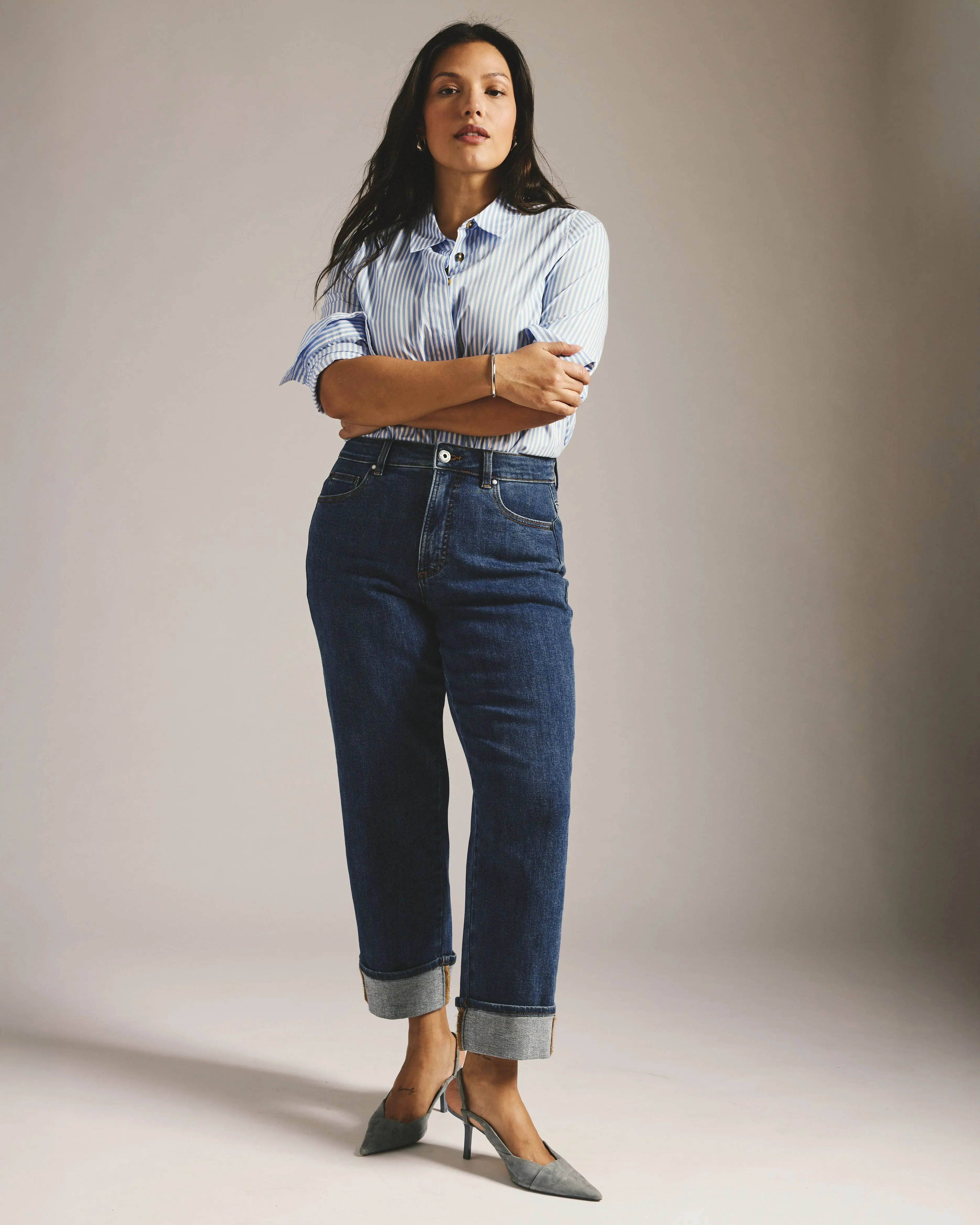 Stevie High Rise Cuffed Straight Leg Jeans - Odeon Blue