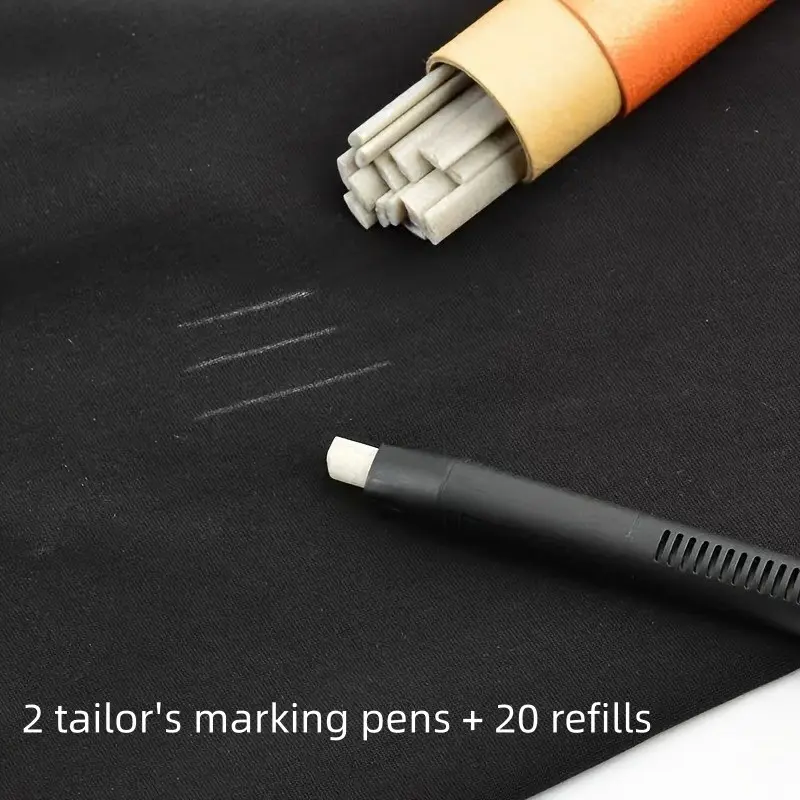 2-Pack Tailor Marking Pencils with 20 Refills, Retractable Chalk Pens, High-Temperature Vanishing Fabric Markers, Sewing Tools, Sewing Supplies, Sewing Products