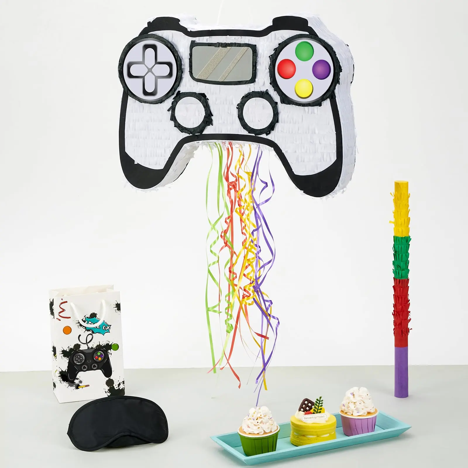 【Clearance】WERNNSAI Game Controller Piñata Party Supplies Bundle with Blindfold & Stick, Handmade Video Game Piñata for Boys Birthday Decorations, Fillable Gaming Controller Pinata for Kids Birthday Party, Fun Party Game & Candy Decorations