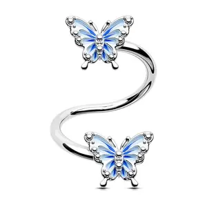 Oufer Blue Butterfly Cartilage Ring Vertical Barbel
