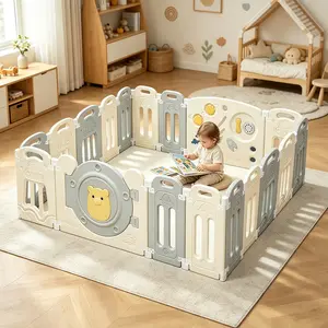 Baby Playpen 18-Panel with Lock Door,Adjustable Game Panel,Foldable Toddlers Play Yard, 18-Panel Safety Kids Fence for Indoor & Outdoor,Baby Gate Activity Centre, Gray White