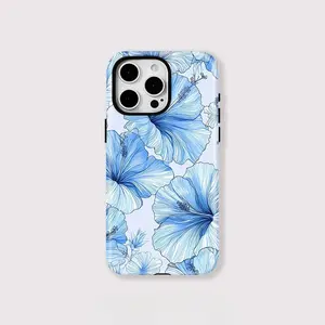 Blue flower phone case Cover for iPhone 17 promax 16 Plus 15 14 13 12 11 Plus X, and Samsung models.Fashion Trendy Anti-Stain Durable Lightweight Protection Shockproof Matte Texture Elegant Luxury Gift High-Quality New Product, holiday Gift Best Choice