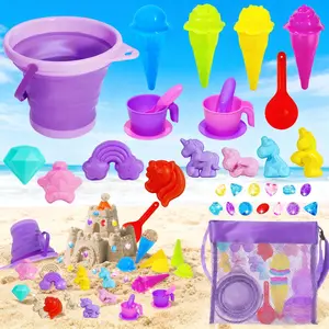 Purple Collapsible Beach Bucket Set – Foldable Sand Toys with Shovels for Kids, Camping, Travel, Fishing, Sandbox Fun
