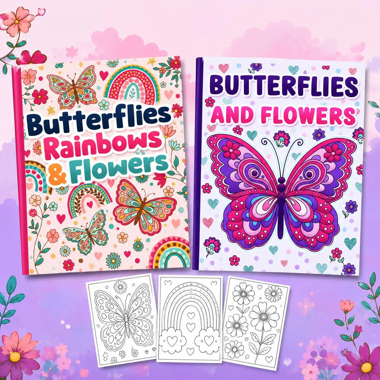 Butterflies & Flowers Coloring Bundle for Girls Ages 4–12 – Positive Affirmations, Rainbows & Inspiring Designs