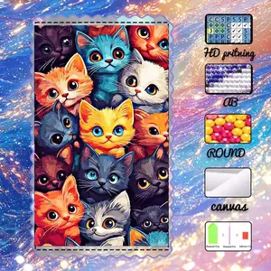 DIY 5D flocked fabric diamond painting kit, AB drills, fairy dust drills, crystal drills, cute cat artwork, diamond embroidery, special craft diamond art set, wall decor, gift for family, loved ones, friends, Diamond Art Tools