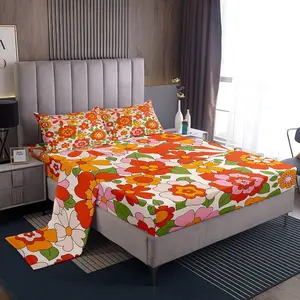 Feelyou Retro Floral Hippie Microfiber Bedsheet Set - 60s-70s-80s Elegance, Soft Breathable Sheet, Bohemian Bedding & Room Decor, Bedsheet Sets