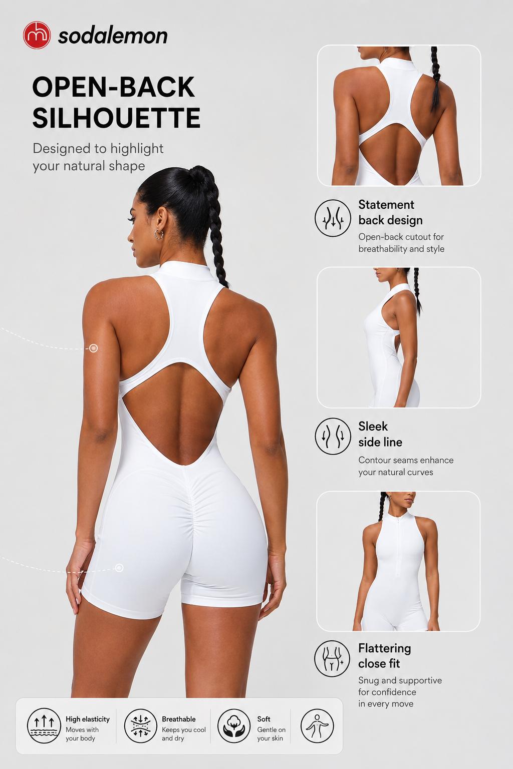 Women's Solid Color Tight-Fitting Jumpsuit, Half Zip Sleeveless Backless Design, High Stretch Yoga Fitness Jumpsuit,back to school,back to school haul