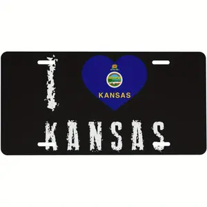 I Love Kansas License Plate Decoration Thickened Front License Plate, Metal Thickened License Plate, Creative License Plate, 6 x 12inch , White
