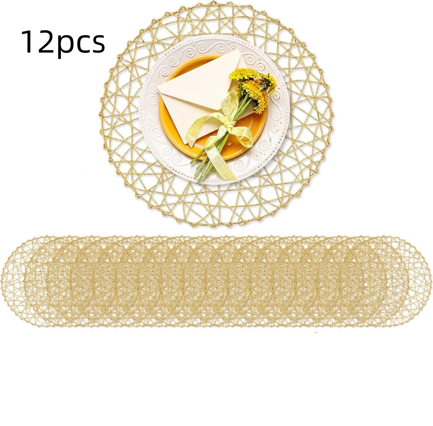 15-Inch Rattan Round Woven Disposable Placemats Set of 12, Light Coffee Brown Boho Decor for Dining Table, Wedding & Christmas Holiday Dinners