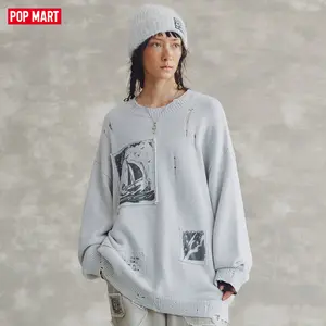 POP MART Hirono Living Wild - Freedom Island Applique Sweater Grey-white
