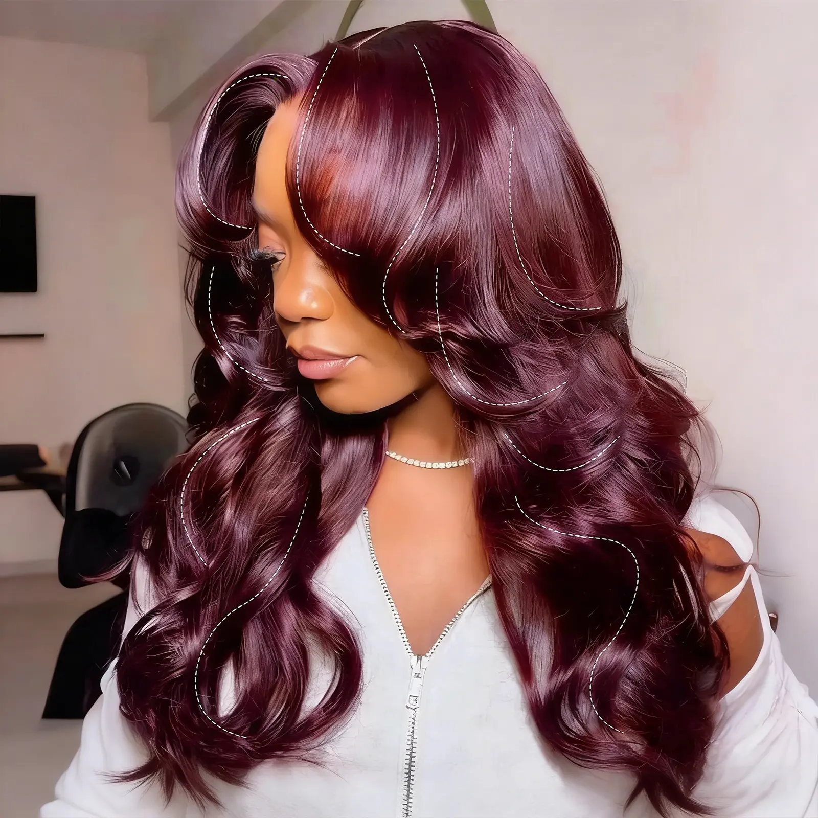 Recool Hair Salon Style at Home-Pre-Styled Dark Burgundy Pre-layer Loose Body 6×5 HD Lace Closure Human Hair Wig No-Fuss, Glueless & Ready to Wear Wig Pre-Everything Wig with Natural Hairline#DealsForYouDays