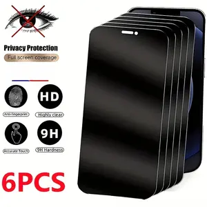 6 Pcs Privacy Tempered Glass Screen Protector Smartphone Compatible With IPhone 17 Pro Max 16 15 14 13 12 11 X XR XS Max 7 8 SE2 SE3, Full Coverage, 9H Hardness, Touch Sensitive, Scratch Resistant, Easy Installation, No Residue, Glossy Finish