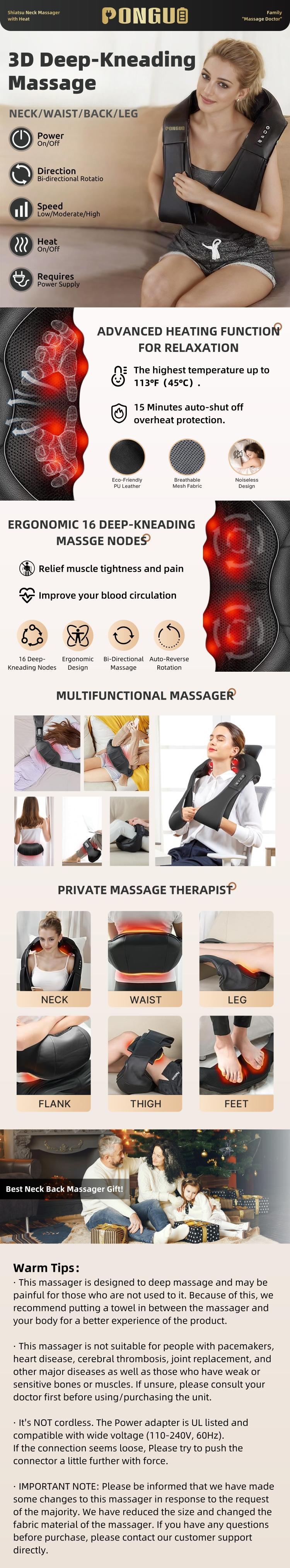 PONGUI Neck Massager. Precisely targets neck, shoulders, and back, deeply relaxes muscles, relieves cervical spine pressure. Adjustable modes, intelligent charging, perfect for both gifting and personal use.