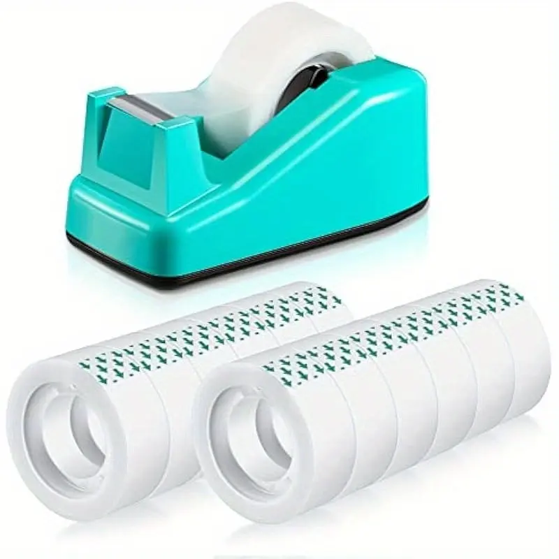 Tape Dispenser Desk with 7 Rolls Transparent Cute Small Tape Dispenser Packing Refills Invisible for Gift Wrapping Office Home School Supplies ClassicGreen