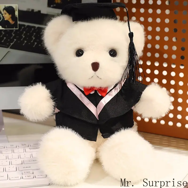 Soft Plush Graduation Teddy Bear in Bachelor, Master or Doctor Graduation Uniform, 3D Stuffed Collectible, Full Cotton University Souvenir Gift for Graduates & Roommates, Desktop House Decoration Charm Pendant Accessory