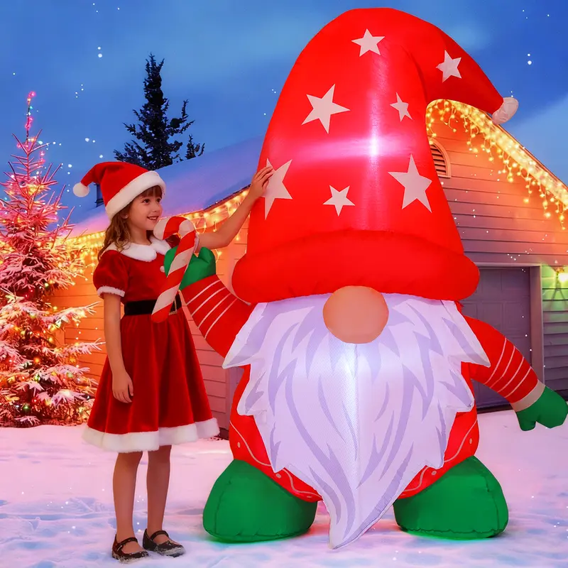 Christmas Decorations Gnome Outdoor Inflatables 6FT Gnome Santa Blow Up with Red Hat & Built-in LEDs Yard Lawn Garden Set Waterproof Polyester Holiday Lighting
