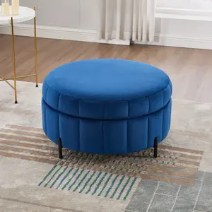 Eyisean 31.5" Velvet Round Storage Ottoman with Reversible Lid, Upholstered Large Storage Stool with Wood Frame & Adjustable Metal Legs, Modern Coffee Table for Living Room,Bedroom