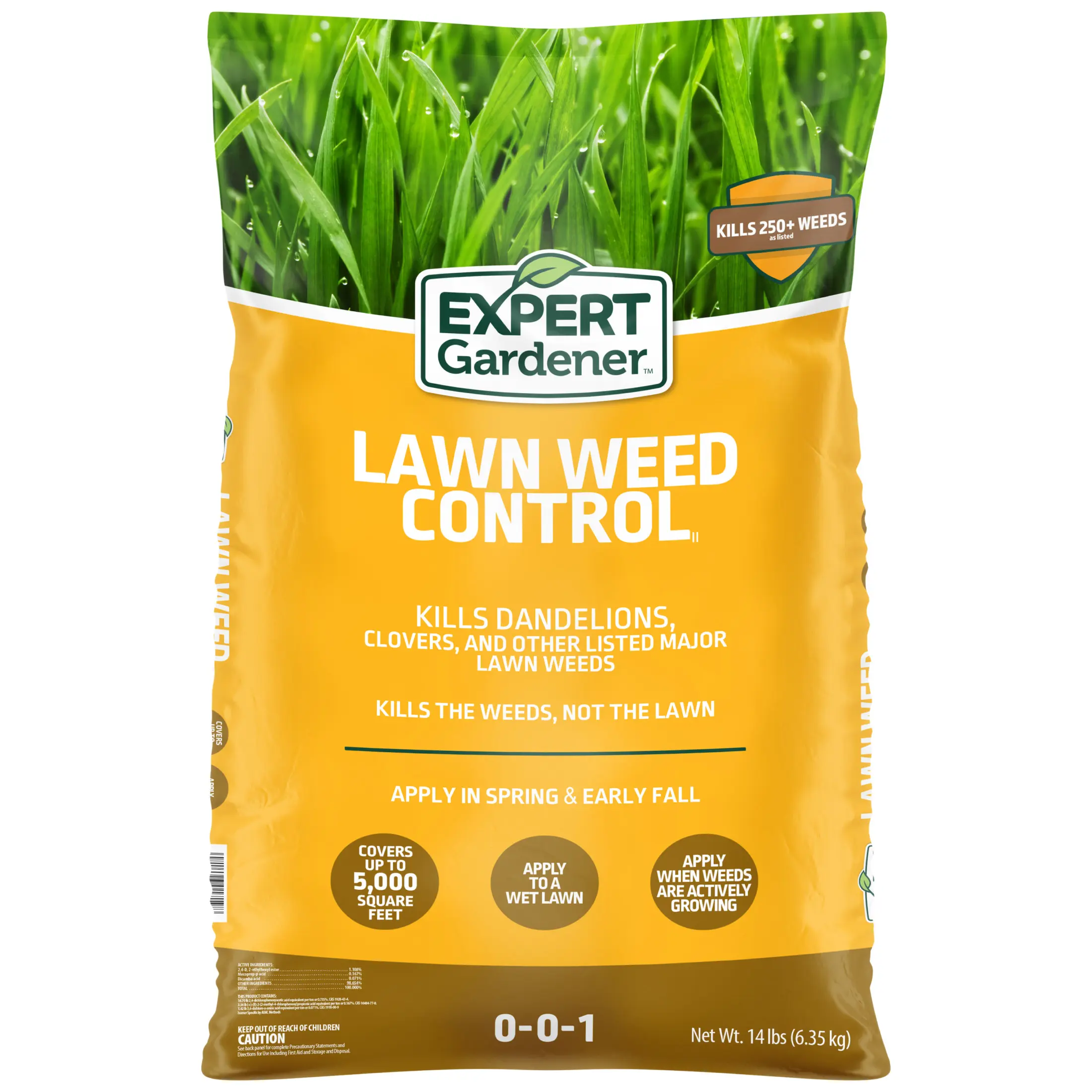 14.2 lb Lawn Weed Control Granules, Covers Up to 5,000 Sq. Ft., Selective Herbicide for Over 250 Broadleaf Weeds, Ideal for Established Lawns