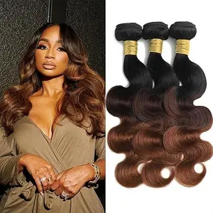 YTSOQ 12A T1B/2/30 Chestnut Brown Ombre Virgin Human Hair Bundles, Body Wave Dark Roots 3-Tone Medium A#Summervibesuburn Sew-in Quick Weaves with Human Hair Highlights