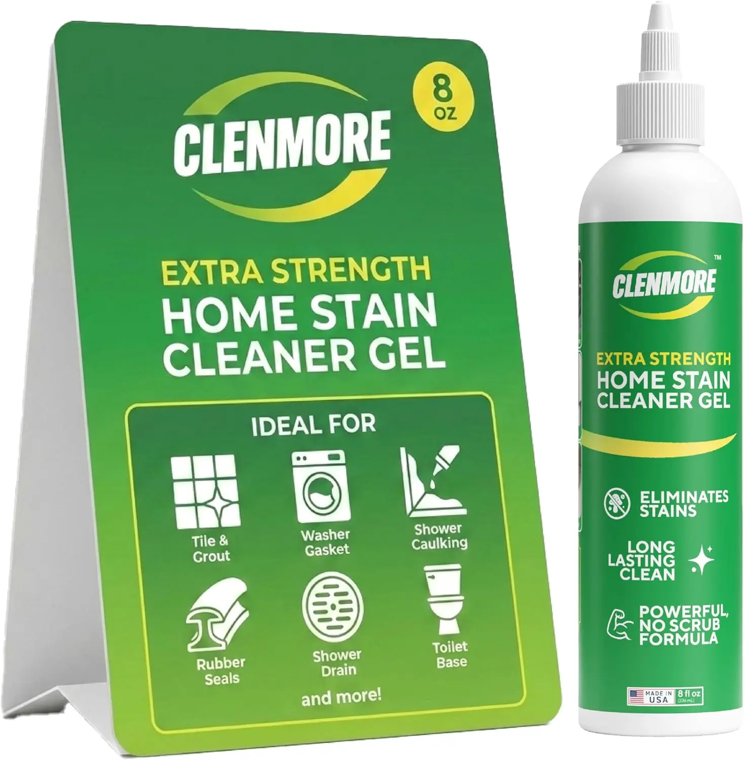 Home Stain Cleaner Gel – Extra Strength Stain Remover For Tiles, Grout, Showers, Tubs, Rubber Seals & Toilets – No Scrub Grout Cleaner & Front Load Washer Cleaner – 8 fl oz