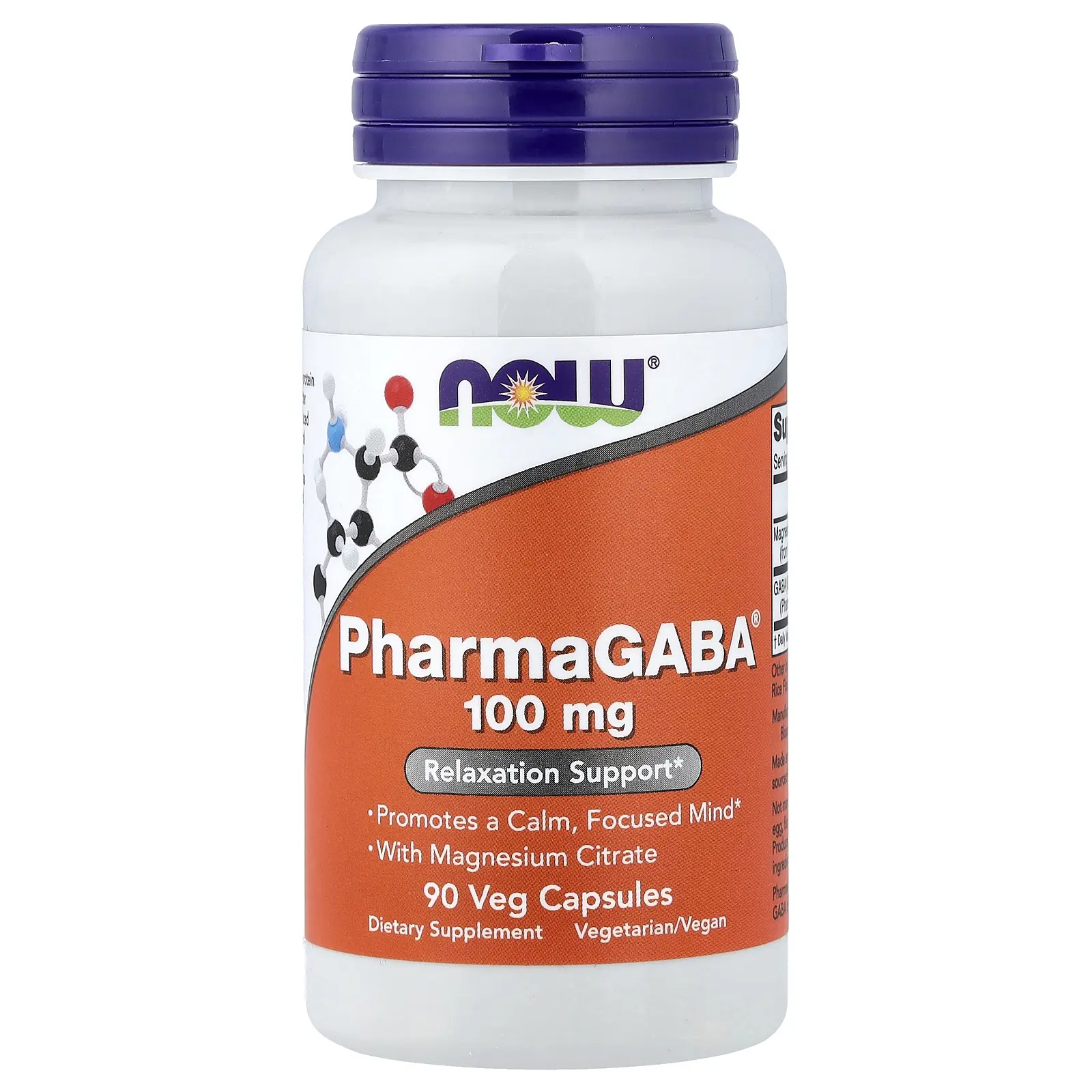 NOW Foods PharmaGABA® With Magnesium Citrate, 90 Veg Capsules
