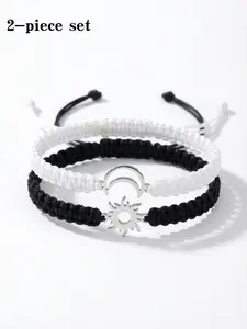 Boho Sun Moon Handwoven Bracelet Set, Stainless Steel Bracelets Casual Fashion Jewelry, Perfect for Daily Wear, Beach Vacation, Valentine's Day Gift
